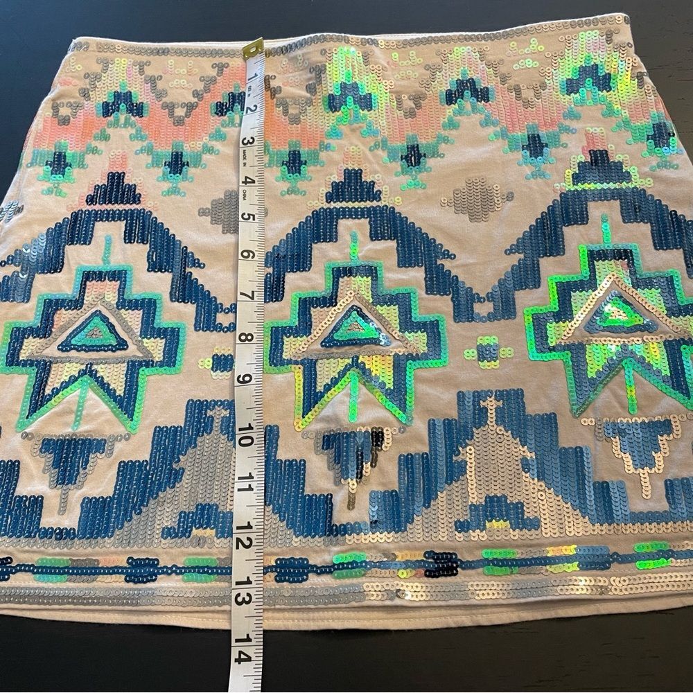 Express Aztec Western Sequin Peach Multicolor Lined Mini Skirt Women’s Size XS - Picture 6 of 6
